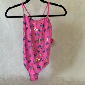 Girls Hot Pink, butterfly, One Piece Swimsuit. NWT
